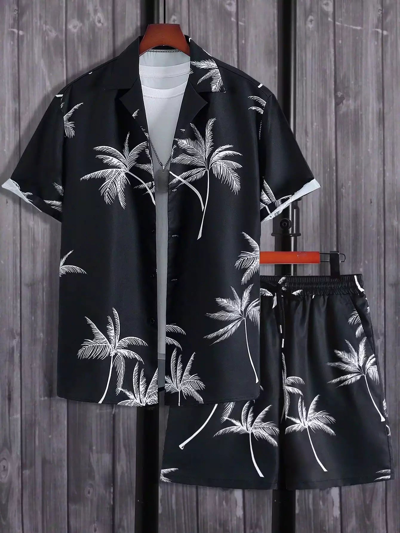 Black Floral Design Mens Half Sleeves Cords Cotton Material