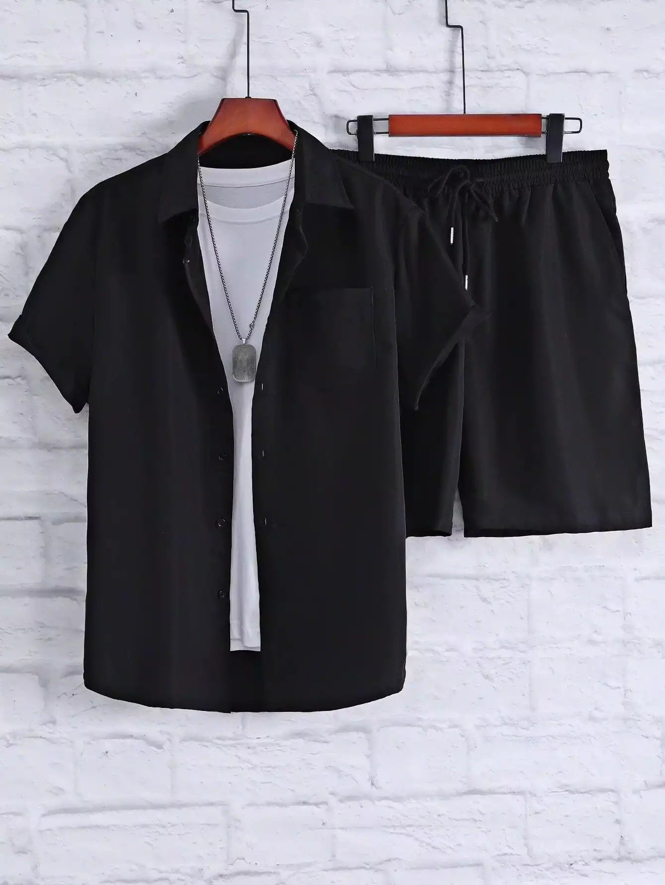 Black Solid Design Mens Half Sleeves Cords Cotton Material